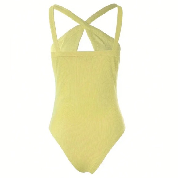 New Yellow Halter Top Ribbed Bodysuit - Picture 2 of 2